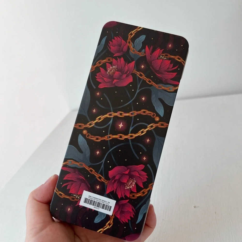 FairyLoot Only a Monster Pencil Tin Black Pink Fox Floral‎ Vanessa Len Bookish
